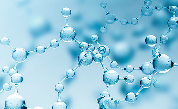 Transparent blue abstract molecule model over blurred blue molecule background. Concept of science, chemistry, medicine and microscopic research. 3d rendering copy space